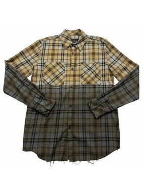 Eleven Paris Dip Dye Flannel Shirt Button Up Grey Brown Size M